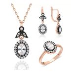 925 Ayar Gümüş Rose Renk Elmas Montür Oval Kadın Takı Set