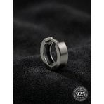 925 Ayar Gümüş Siyah Rodajlı Yuvarlak Erkek Huggie Halka Küpe - Tek 4x11mm Rze10297