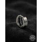 925 Ayar Gümüş Siyah Rodajlı Yuvarlak Erkek Huggie Halka Küpe - Tek (4x11mm)