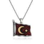 925 Ayar Gümüş Türk Bayrağı Gümüş Kolye MKTB-T4797