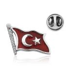 925 Ayar Gümüş Türk Bayrağı Rozet T4635 (7474)