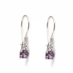925 Ayar Gümüş Yuvarlak Küçük Boy Ametist Taşlı Küpe