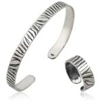 925 Ayar Gümüş Zebra Desenli Bileklik Ve Yüzük Set