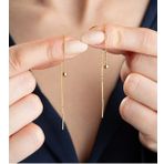 925 Ayar Gümüş Zincirli Top Küpe (GOLD)