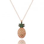 925 Ayar Gümüş Zirkon Taşlı Tropik Ananas Tasarımlı Rose Kolye