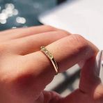 925 Ayar Sarı Gümüş Yüzük-Çubuk Sıra Taşlı 0.20 Ct Pırlanta Taşlı Alyans Yüzük-Hediye Gümüş Yüzük