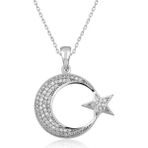 925 Gümüş Ay Yıldız 925 Ayar Gümüş Kolye - Çok Renkli