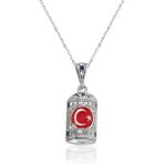 925 Gümüş Gümüş Ay Yıldız Cevşen Bayan Kolye - Renkli
