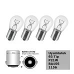 93 Tip P21w Tek Duy Düz Tırnak Siyal, Stop Halojen Ampul 12V 4 Adet