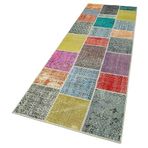 93x297 cm Kırk Yama Mavi Yama Pamuklu Yün El Dokuma Modern Geometrik Etnik Eskitme Desenli Boho Oturma Odası Salon Yolluk Koridor Mutfak Halısı
