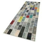 94x303 cm Kırk Yama Gri Yama Pamuklu Yün El Dokuma Modern Geometrik Etnik Eskitme Desenli Boho Oturma Odası Salon Yolluk Koridor Mutfak Halısı