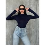 %95 Pamuklu Parmak Geçmeli Kadın Body – Esnek Kumaş - Lacivert