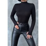 %95 Pamuklu Parmak Geçmeli Kadın Body – Esnek Kumaş - Siyah