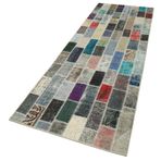 95x301 cm Kırk Yama Gri Yama Pamuklu Yün El Dokuma Modern Geometrik Etnik Eskitme Desenli Boho Oturma Odası Salon Yolluk Koridor Mutfak Halısı