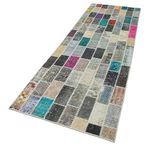 95x307 cm Kırk Yama Mavi Yama Pamuklu Yün El Dokuma Modern Geometrik Etnik Eskitme Desenli Boho Oturma Odası Salon Yolluk Koridor Mutfak Halısı