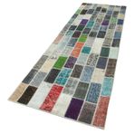 95x318 cm Kırk Yama Yeşil Yama Pamuklu Yün El Dokuma Modern Geometrik Etnik Eskitme Desenli Boho Oturma Odası Salon Yolluk Koridor Mutfak Halısı