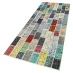 96x269 cm Kırk Yama Mavi Yama Pamuklu Yün El Dokuma Modern Geometrik Etnik Eskitme Desenli Boho Oturma Odası Salon Yolluk Koridor Mutfak Halısı