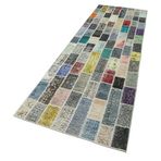 96x330 cm Kırk Yama Mavi Yama Pamuklu Yün El Dokuma Modern Geometrik Etnik Eskitme Desenli Boho Oturma Odası Salon Yolluk Koridor Mutfak Halısı