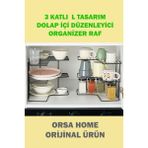 972 Siyah 3 Katlı L Tasarım Dolap Içi Düzenleyici Organizer Raf - Ahşap Rengi