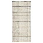 97x219 cm Girit Bej Çizgili Yün El Dokuma Modern Geometrik Etnik Eskitme Desenli Boho Oturma Odası Salon Yolluk Koridor Mutfak Halısı