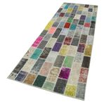 97x305 cm Kırk Yama Gri Yama Pamuklu Yün El Dokuma Modern Geometrik Etnik Eskitme Desenli Boho Oturma Odası Salon Yolluk Koridor Mutfak Halısı