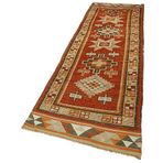 97x380 cm Vintage Herki Turuncu Vintage Yün El Dokuma Modern Geometrik Etnik Eskitme Desenli Boho Oturma Odası Salon Yolluk Koridor Mutfak Halısı