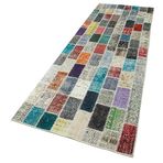 98x308 cm Kırk Yama Mavi Yama Pamuklu Yün El Dokuma Modern Geometrik Etnik Eskitme Desenli Boho Oturma Odası Salon Yolluk Koridor Mutfak Halısı