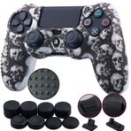 9CDeer 1 Piece of Silicone Studded Water Transfer Protective Sleeve Case Cover Skin + 8 Thumb Grips Analog Caps + 2 dust Proof Plugs for PS4/Slim/Pro Controller, Skull Black