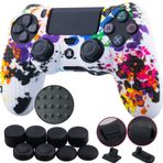 9CDeer 1 Piece of Silicone Studded Water Transfer Protective Sleeve Case Cover Skin + 8 Thumb Grips Analog Caps + 2 dust Proof Plugs for PS4/Slim/Pro Controller, Splashing Graffiti