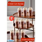 9'lu Origami Cam Model Borosilikat Soğuk Kahve Kokteyl Meşrubat Bardak 300 Ml-9 Cam Pipet Hediye OPH-001019