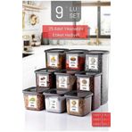 9'lu Set Etiketli, Kırılmaz Kare Erzak Saklama Kabı Antrasit X3 1,75 Lt/1,2 Lt/0,5 Lt