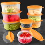 9'lu Yuvarlak Gıda Saklama Kabı Seti Organizer Düzenleyici Erzak Kabı 3X250 3X600 3X1200ML Turuncu