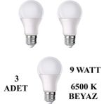 9W E27 LED Ampul 6500K Beyaz Işık (810 Lümen) (3 Adet)