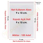 9X10+5 Cm. (9X15) 100 Adet - Şeffaf Bantlı Yapışkanlı Opp Jelatin Poşet