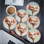 A 6 Parça Sphynx Kedi Ifadesi Bardak Altlığı Seti Kahve ve Çay Için