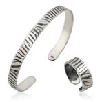 A.C Silvers Zebra Desenli Gümüş Bileklik ve Yüzük Set
