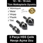 A Kalite 3 Parça Premium Havşa Açma Matkap Ucu Seti HSS Bits Uçlu Paslanmaz Çelik Kalın 12-16-19 mm