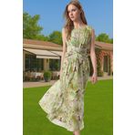 A Kesim Çiçek Desenli Tül Abiye Elbise Belden Açılan Etek Detaylı Şık Görünüm Modern Stil