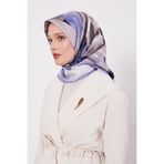 A.Mavi Menekşe Desen Twill İpek Eşarp