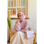 A.Pembe Mini Yonca Desen Twill İpek Eşarp