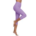 A-Wintage Kadın Tereyağı Yumuşak Kapri Tayt Yüksek Belli Yoga Pantolonu Normal ve Büyük Beden, Lila, 32-44