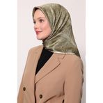 A.Yeşil Soyut Etnik Desen Twill İpek Eşarp