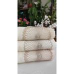 A.Z.H. (3.lü Set) 50X90 Cm. Yaldızlı Dantelli Kadife Doku Piliseli El ve Yüz Lüks Havlu Seti - 50 x 90 cm - Krem