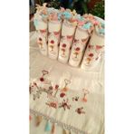 A.Z.H. (6.lı Set) 50X90 cm Nakışlı Püsküllü Kadife Doku Lüks Havlu Seti - 50 x 90 cm - Açık Krem