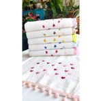 A.Z.H. Annem 30x50 cm. Çeyizlik (6'lı Set) Kalp Nakışlı Ponponlu Bukle Lüks Havlu Seti