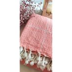 A.Z.H. Çizgili Çift Kişilik Organik Müslin Pike 185X220CM (Oeko-Tex® Standard 100 Sertifikalı) - Nar Çiçeği