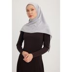 A0622 Mat Saten Pano Jakarlı Eşarp 100x100cm - Gümüş