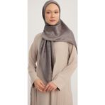 A1111 Jakarlı Parlak Saten Eşarp 110X110CM - Füme