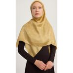 A1111 Jakarlı Parlak Saten Eşarp 110X110CM - Gold