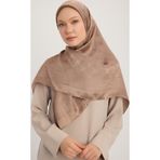 A1111 Jakarlı Parlak Saten Eşarp 110X110CM - Vizon
